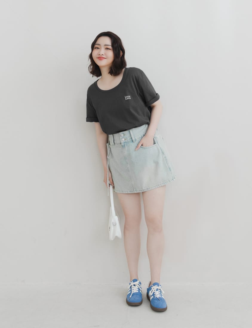 High-Waist Double Button Asymmetric Tie Plus Size Skort