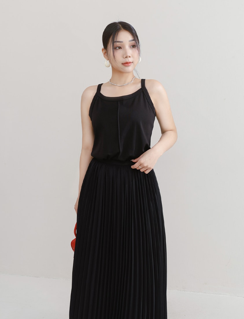 MISS. Elegant Fine-Pleated Double Layer Sheer Plus Size Maxi Skirt