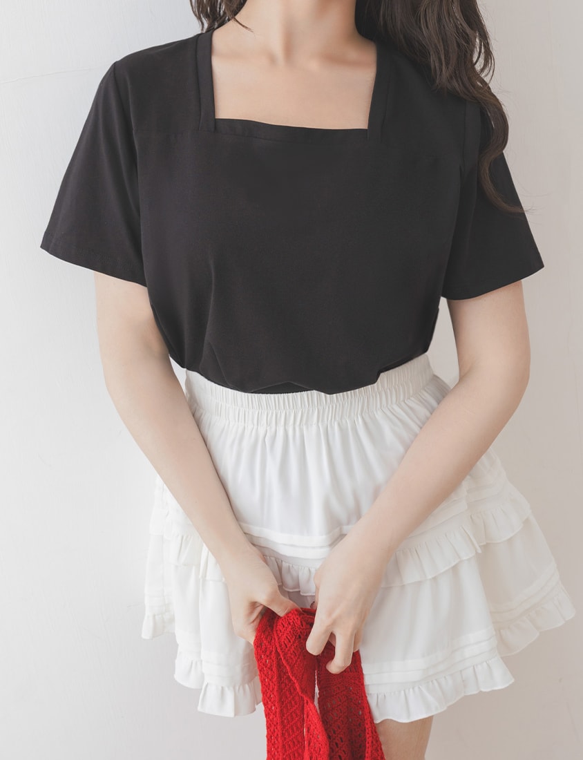 Airy Cooling Square-Neck Ice Porcelain Cotton Plus Size Tee
