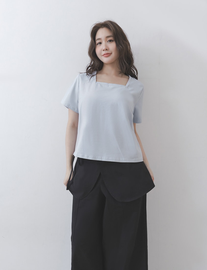 Layered Twill Plus Size Wide-Leg Pants (with Skirt Panel)