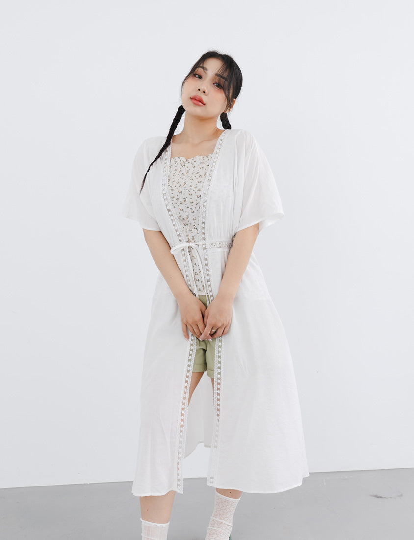Summer Vacay Beach Lace Tie Front Plus Size Long Cover-Up