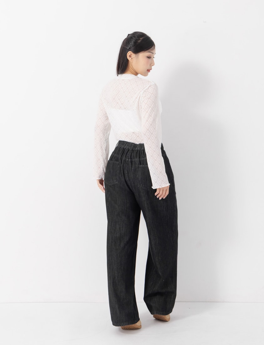 Double-Collar Diamond Lace with Lettuce Edge Plus Size Sheer Top