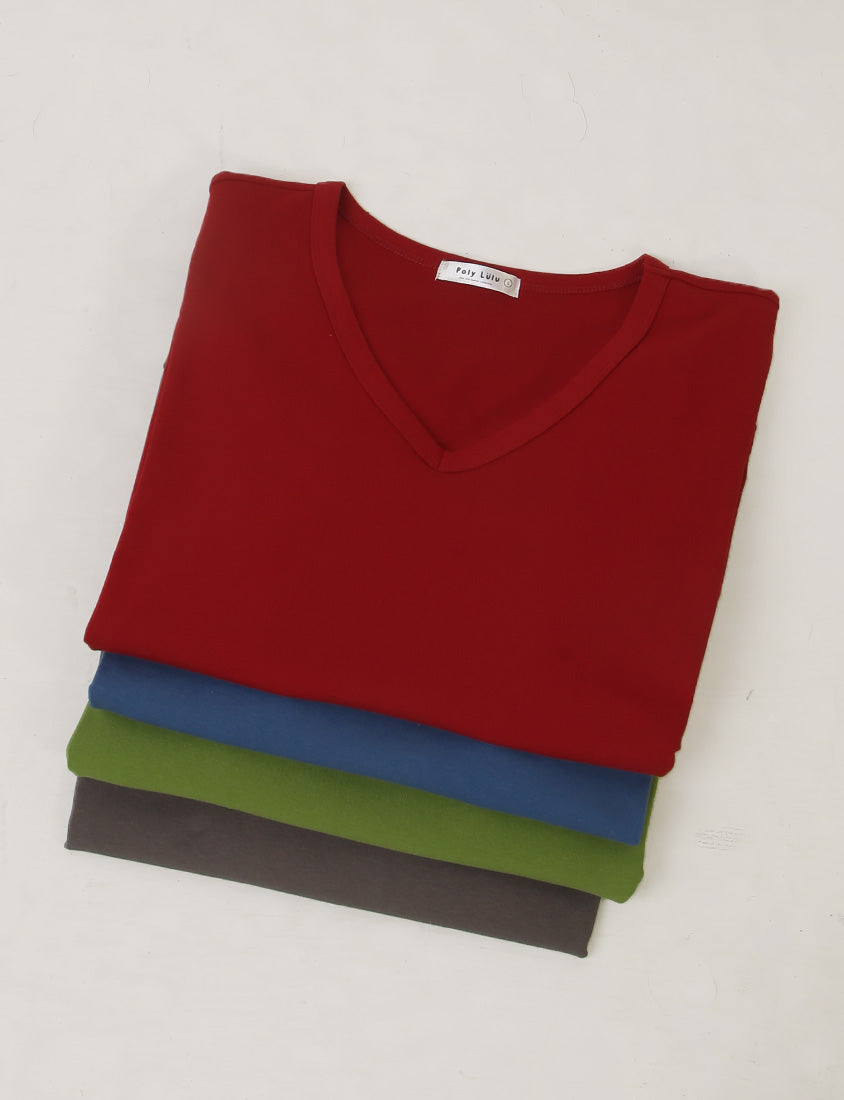 V-Neck Multicolor Plus Size Comfy Slim Tee