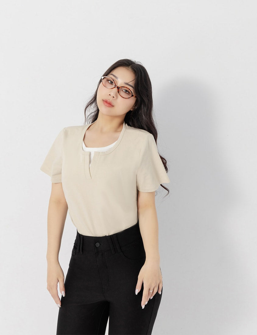 Versatile V-Neck Faux Two Piece Plus Size Tee