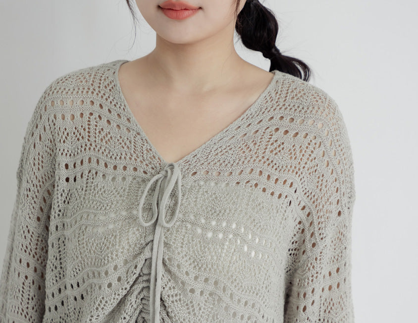 Two-Way Front-Tie Drawstring Plus Size Knit Top