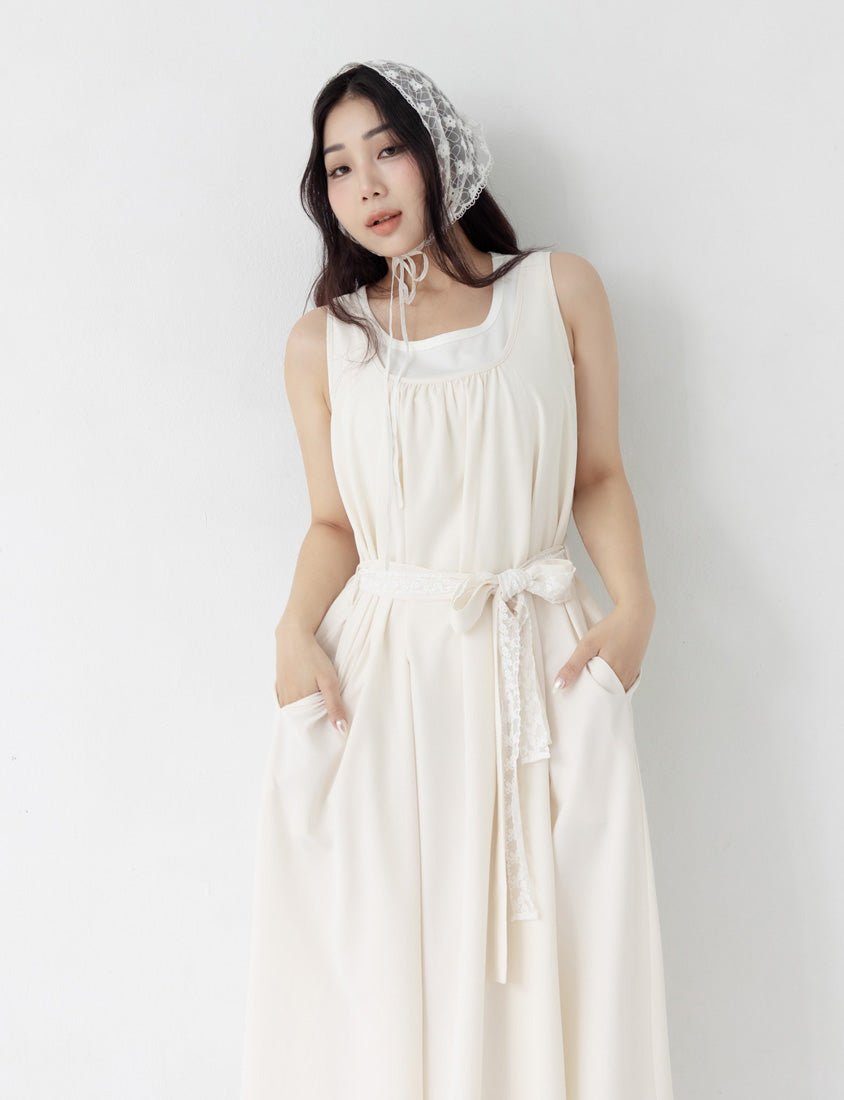 Two-Piece Ruched Vest Plus Size Dress (with Waist-Tie)