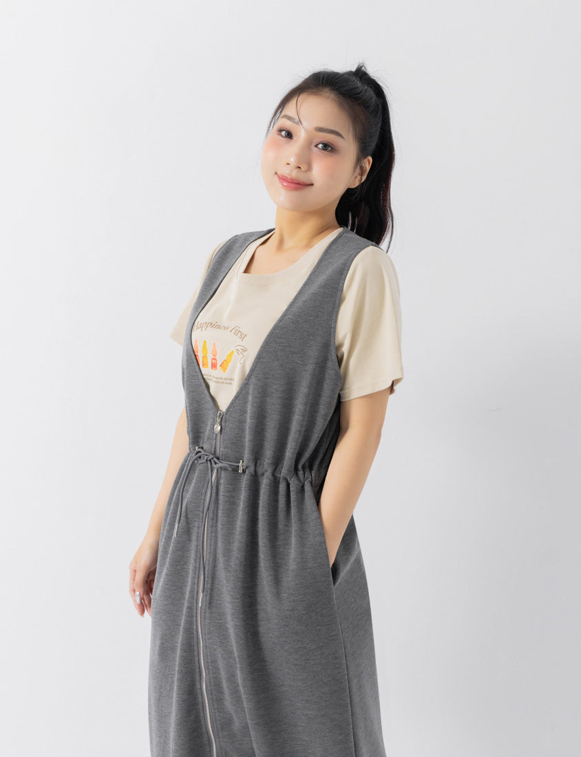 Ultra-Light Space Cotton Zip Front Plus Size Maxi Dress