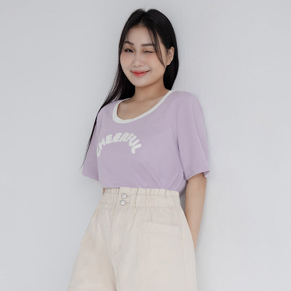 CHEERFUL Fuzzy Color-Block Plus Size Tee
