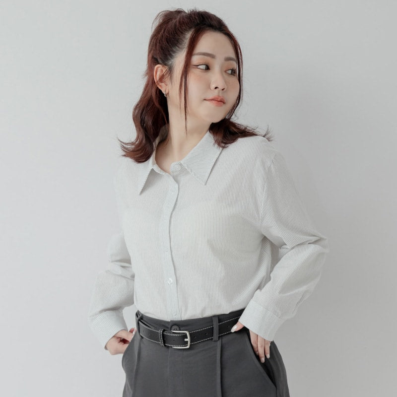 Classic Versatile Plus Size Striped Shirt