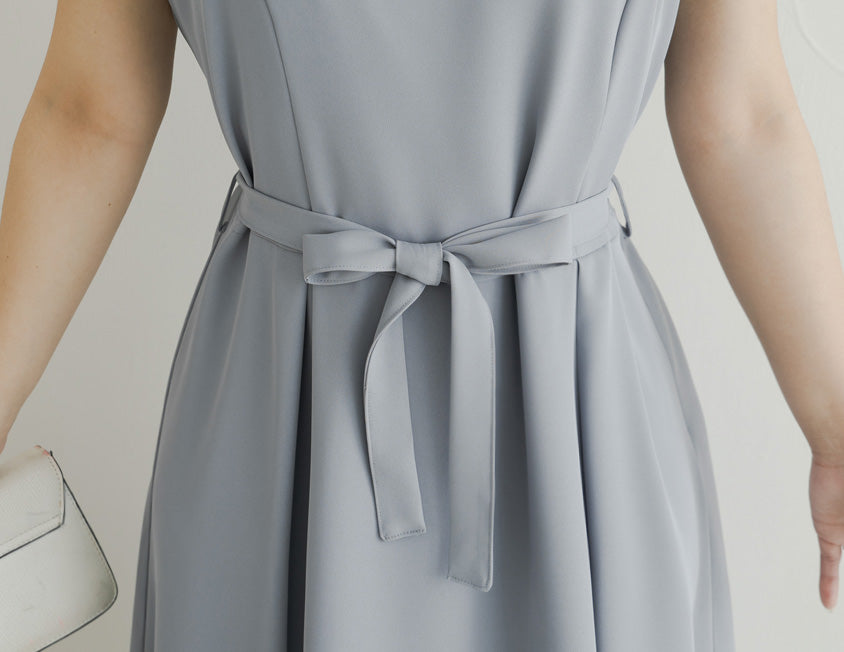 MISS. Silky Cool Pleated  Waist Tie Plus Size Cami Dress