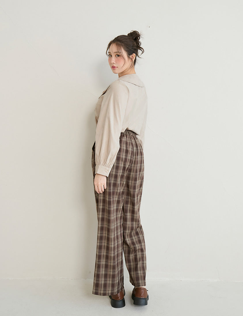 Sweet Multicolor Collar Tie Puff Sleeve Plus Size Shirt