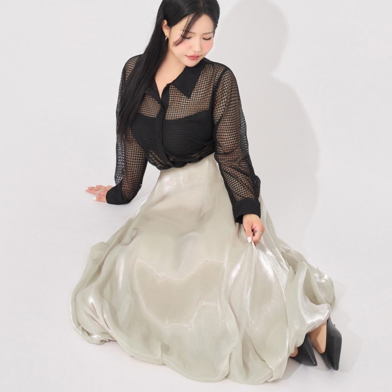 MORE U Airy Glossy Plus Size Bubble Skirt