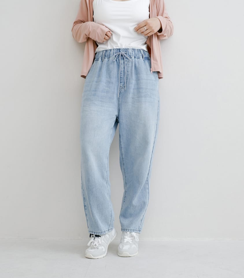Lyocell Silky Denim Elastic Waist-Tie Plus Size Harem Jeans