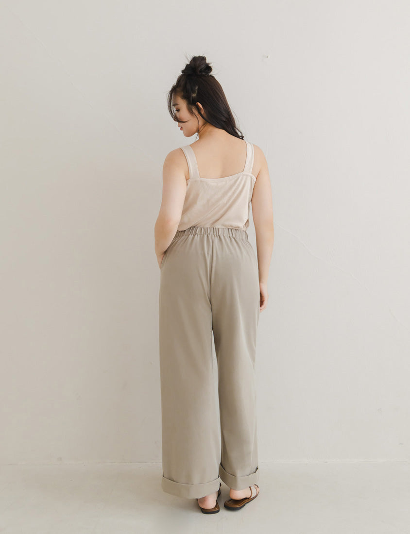 Back Elastic Tapered Cuffed Hem Twill  Plus Size Pants