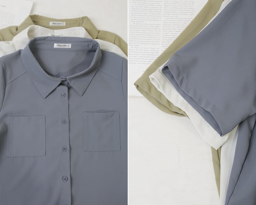 MISS. Drop Shoulder Stitching Double Pocket Plus Size Short Sleeve Shirt