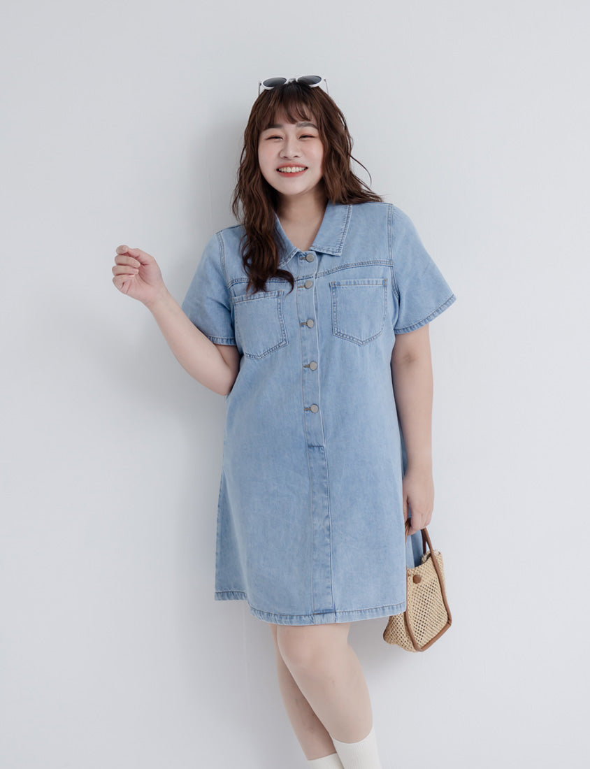 Versatile A-Line Denim Plus Size Shirt Dress