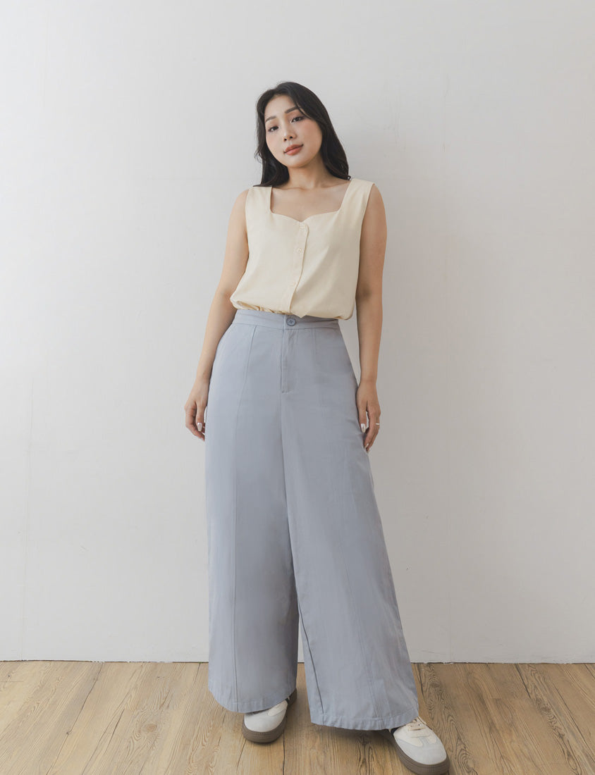 Layered Twill Plus Size Wide-Leg Pants (with Skirt Panel)