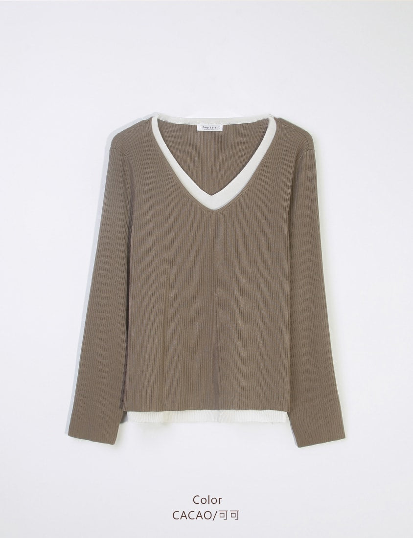 MISS. Faux Two Piece Ribbed Knit Plus Size Long Sleeve Top