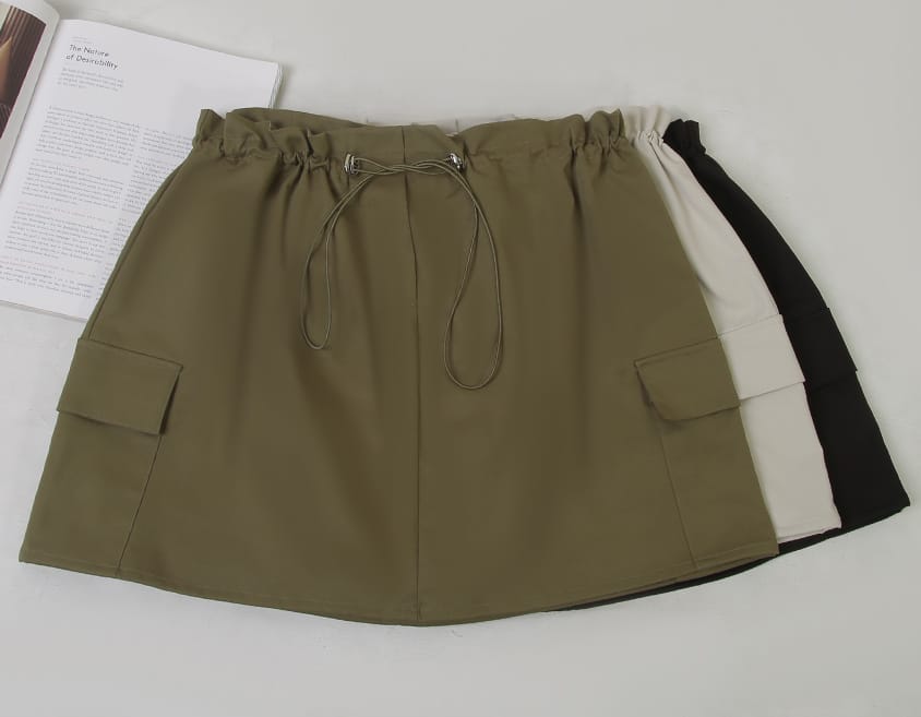 Sweet & Edgy Drawstring Cargo Plus Size Mini Skirt (With Inner Shorts)
