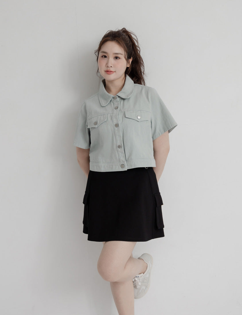Space Cotton Utility Cargo Pocket Plus Size Mini Skirt (With Inner Pants)