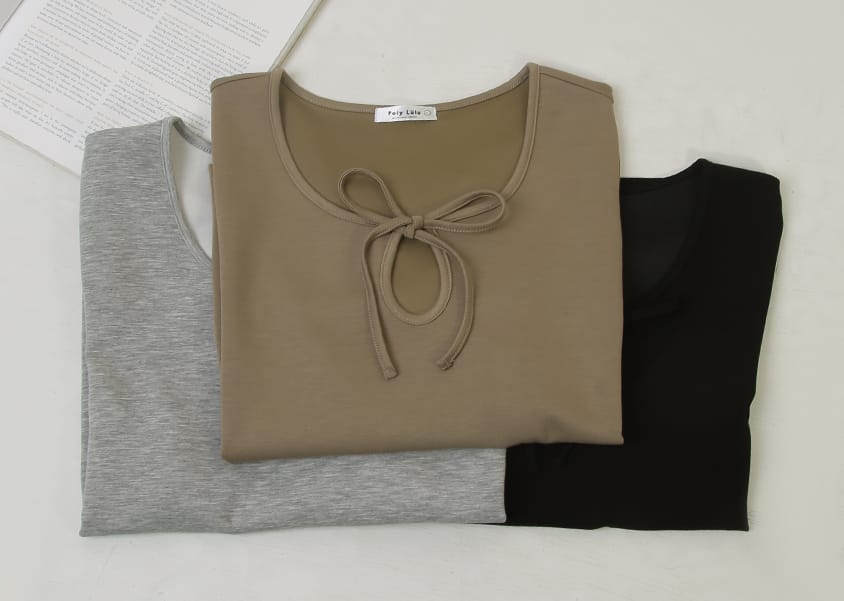 MUA! Space Cotton U-Neck Tie-Front Plus Size Top
