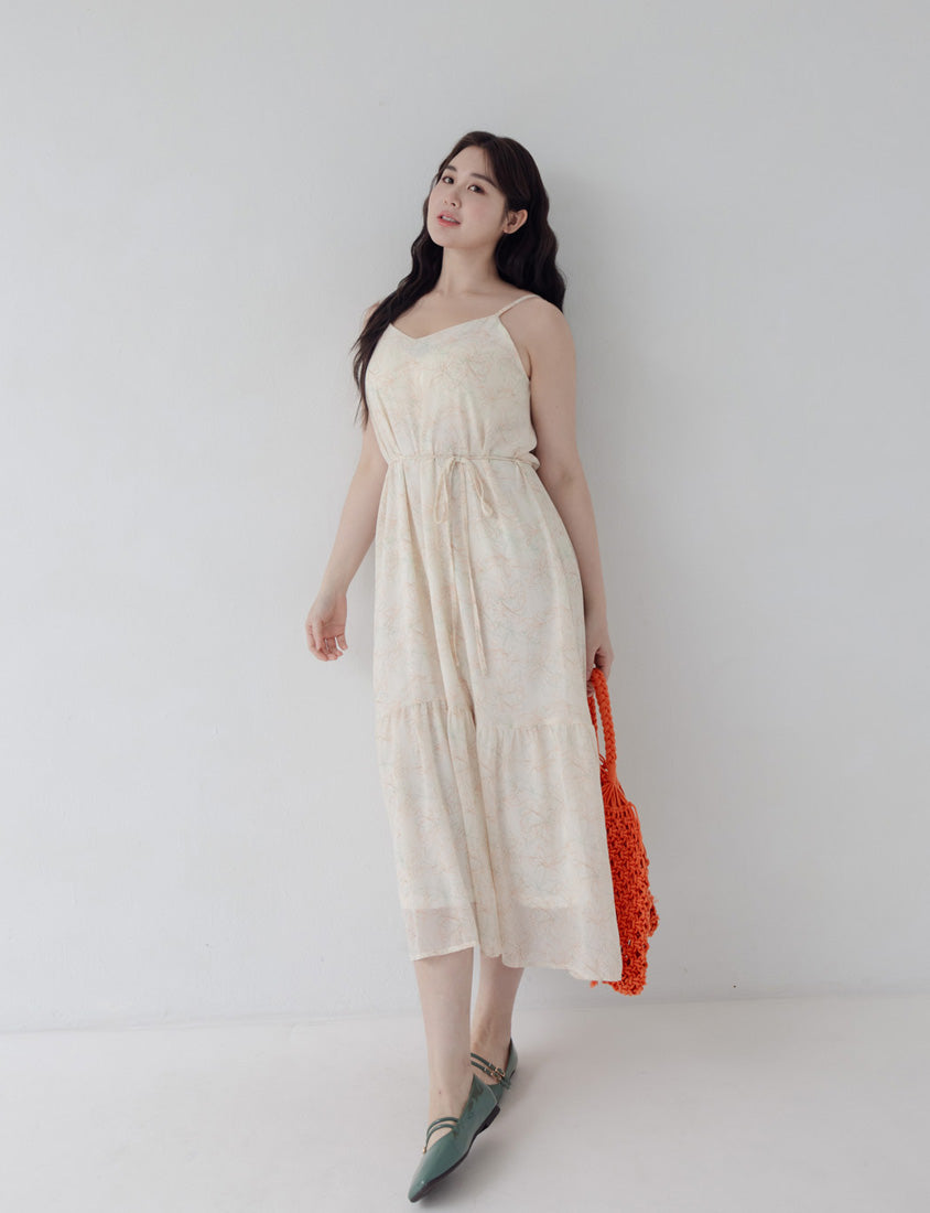 Adjustable Hand-Painted Floral Cami Dress (with Waist Tie)