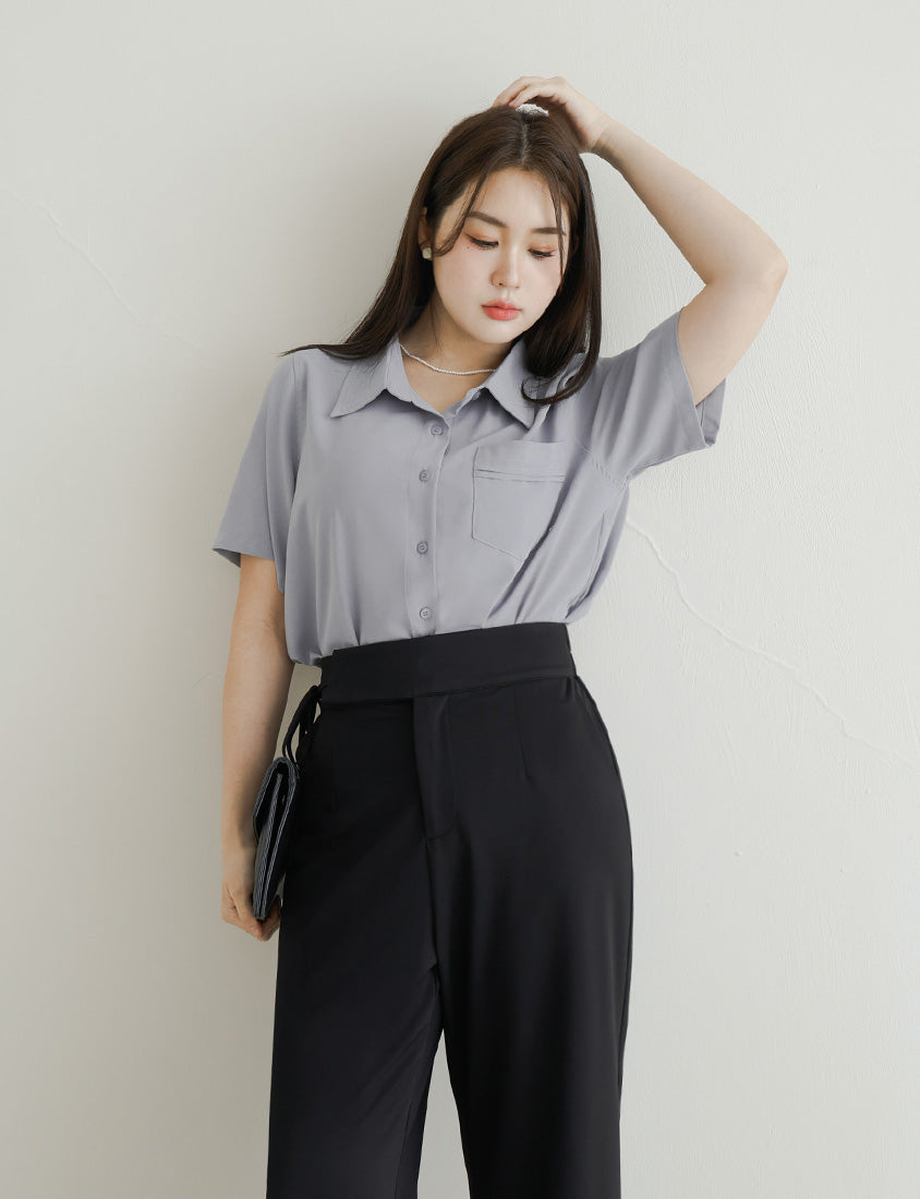 MISS. Lightweight Cooling Pleated Pocket Plus Size Short Sleeve Shirt