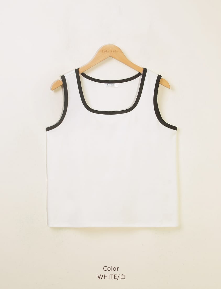 MISS. Basic Contrast Piped Plus Size Square Neck Tank Top