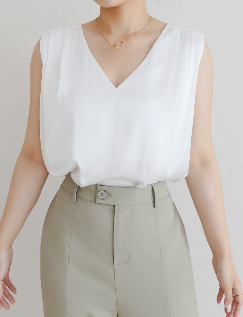 MISS. Subtle Sheen V-Neck Wide Strap Plus Size Pleated Tank
