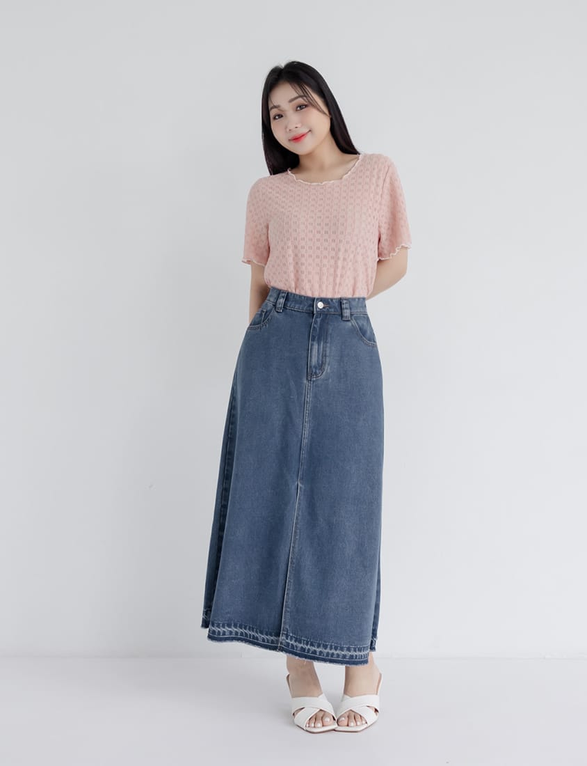 Lyocell Cooling Slit Plus Size Denim Maxi Skirt