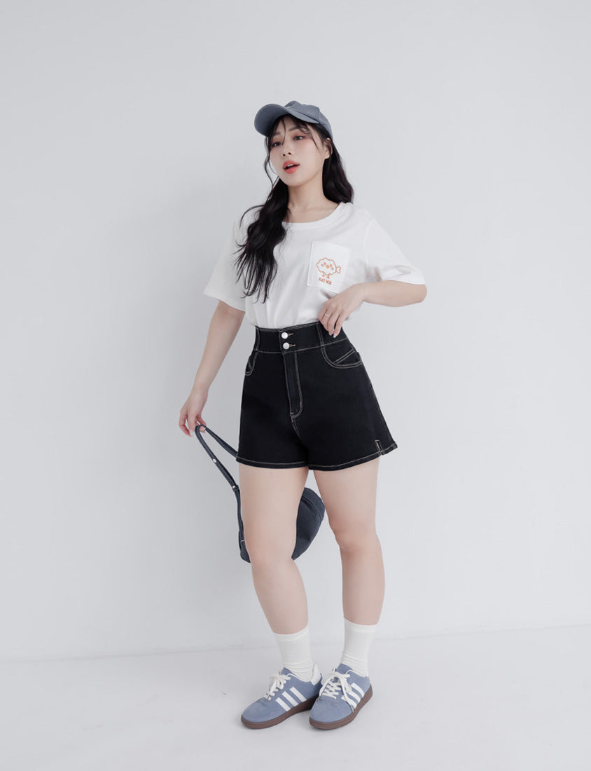 Ultra Waist-Sculpting Side Slit Slim Plus Size Denim Shorts