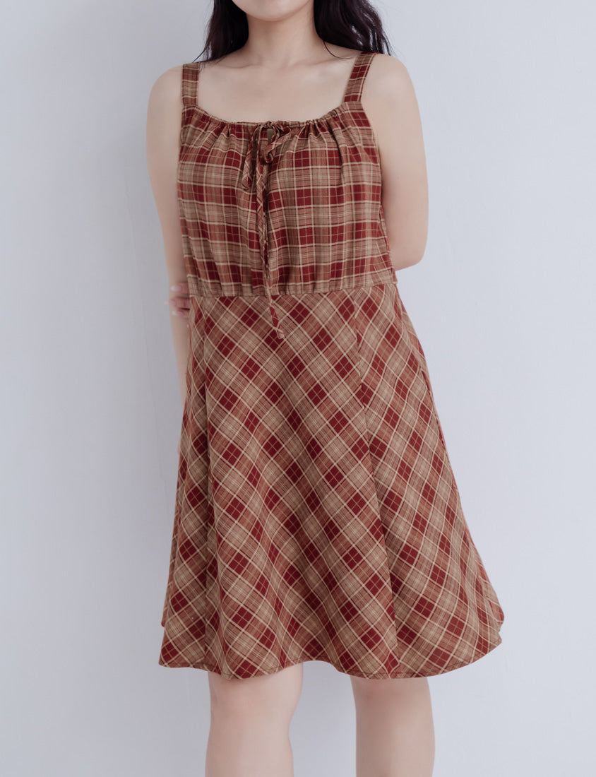 Preppy Adjustable Plaid Plus Size Mini Dress