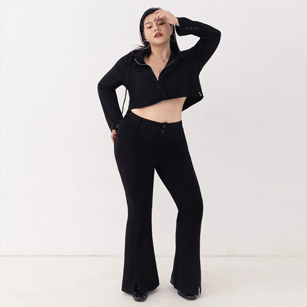 MUA! Sexy Space Cotton Front Slit Plus Size Flare Pants
