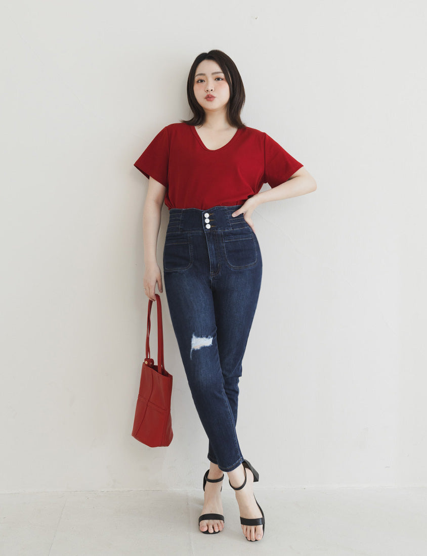 V-Neck Multicolor Plus Size Comfy Slim Tee