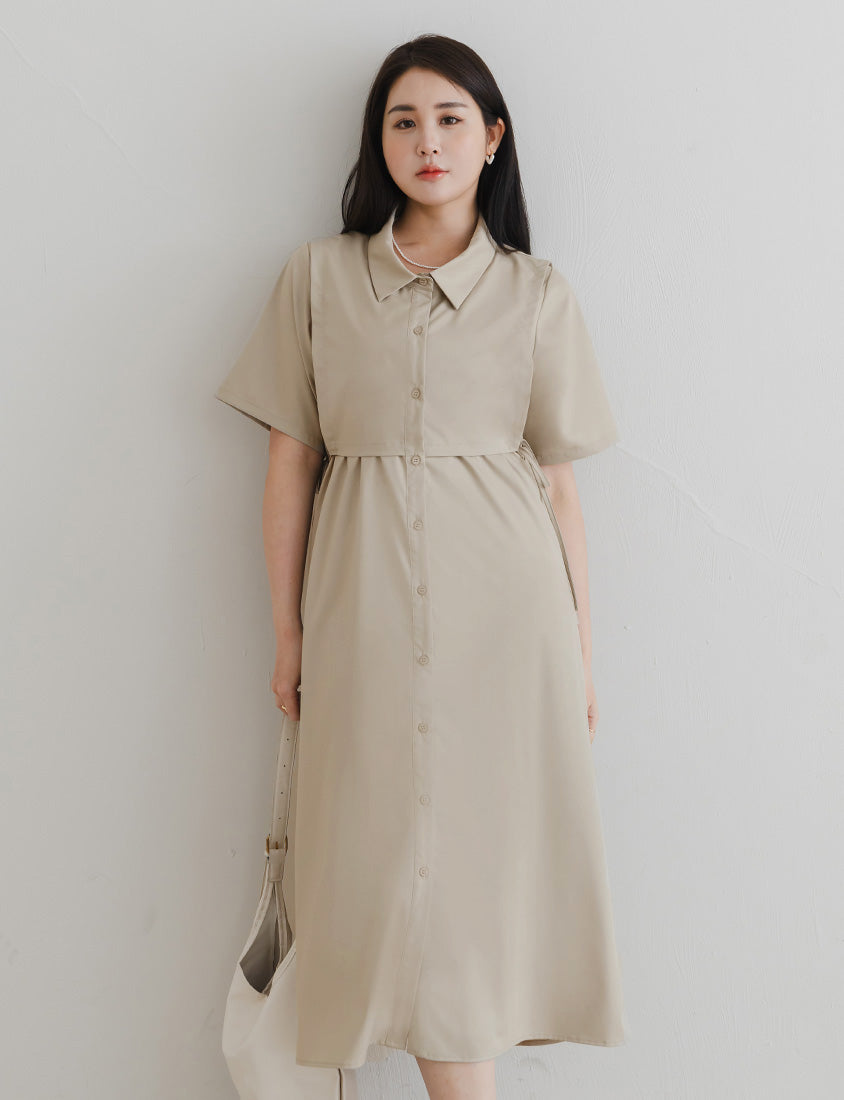 MISS. Japanese Style Layered Side Tie Shirt Dress