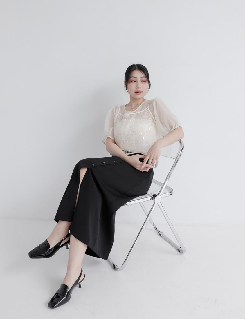 MISS. Korean Style Asymmetrical Button Slit Elastic Waist Plus Size Maxi Skirt