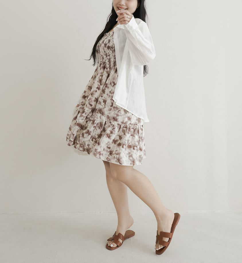 Crinkled Texture Sheer Tie-Back Plus Size Long Sleeve Shirt