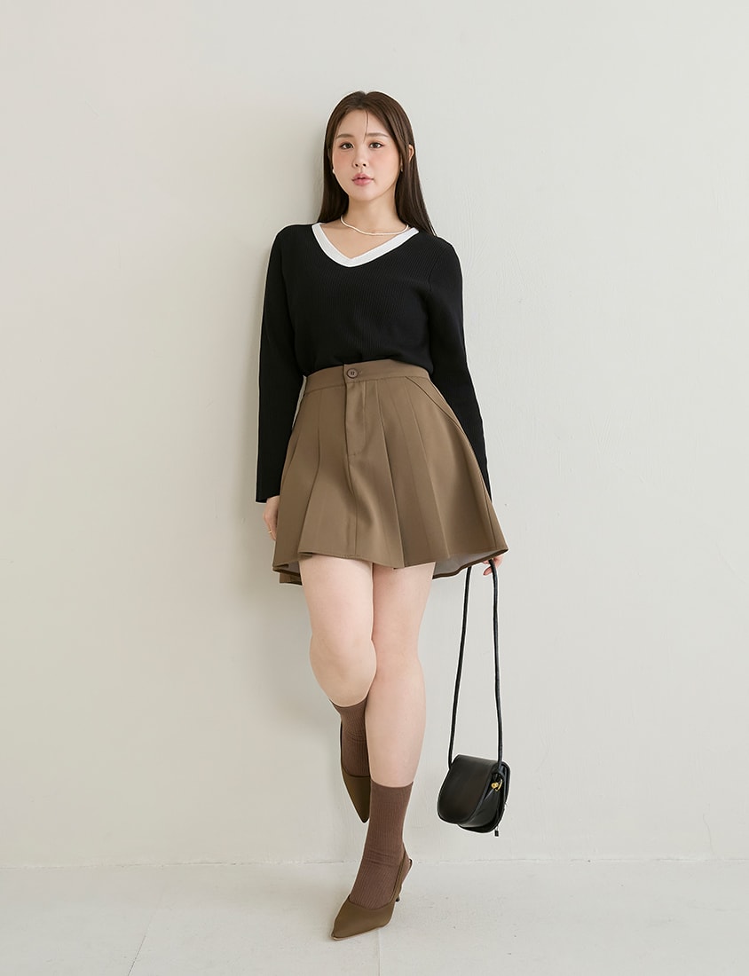 MISS. Faux Two Piece Ribbed Knit Plus Size Long Sleeve Top