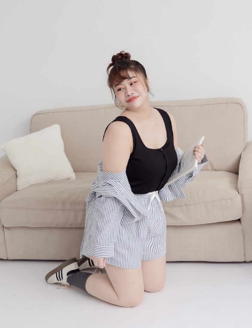 Bubble Stripe Layered-Look Plus Size Shorts