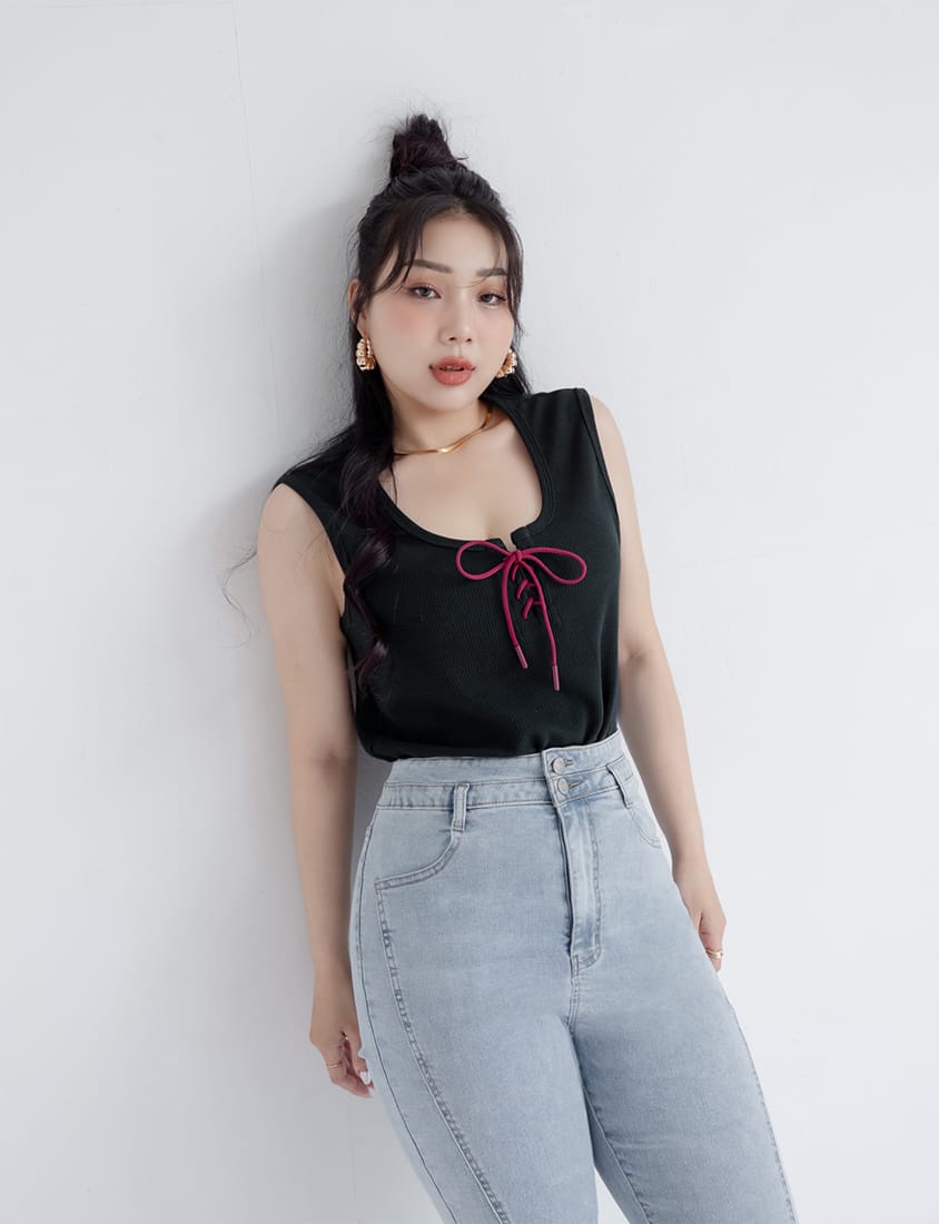 MUA! U-Neck Colorblock Wide-Strap Tie Plus Size Tank