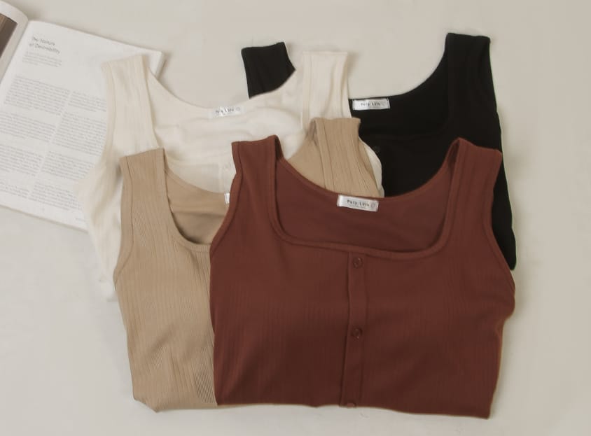 Pobra. Airy Wide Strap Square Neck Faux Buttons Plus Size Bra Top