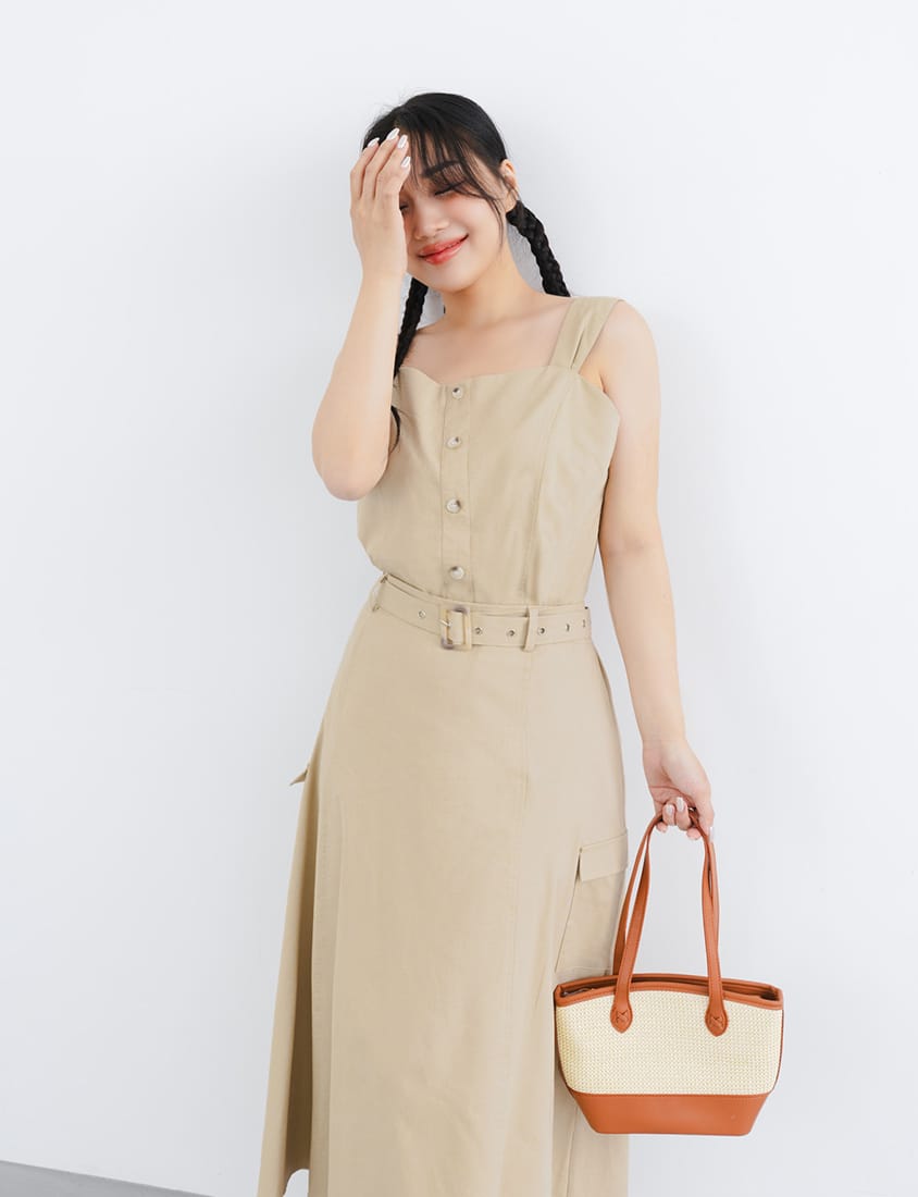 Cotton Linen Faux Button Slimming Panel Plus Size Camisole