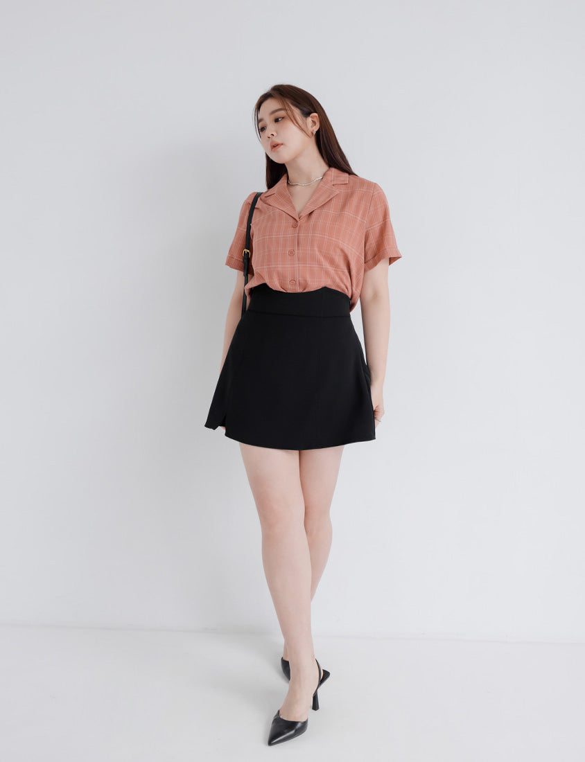 MISS. Ultra Waist-Sculpting Boned Back Elastic Slit Plus Size Mini Skirt (With Shorts)