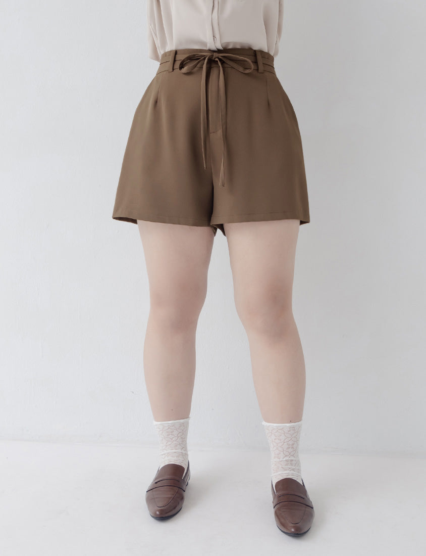 MISS. Silky Cool Plus Size Tailored Shorts (with Waist Tie)