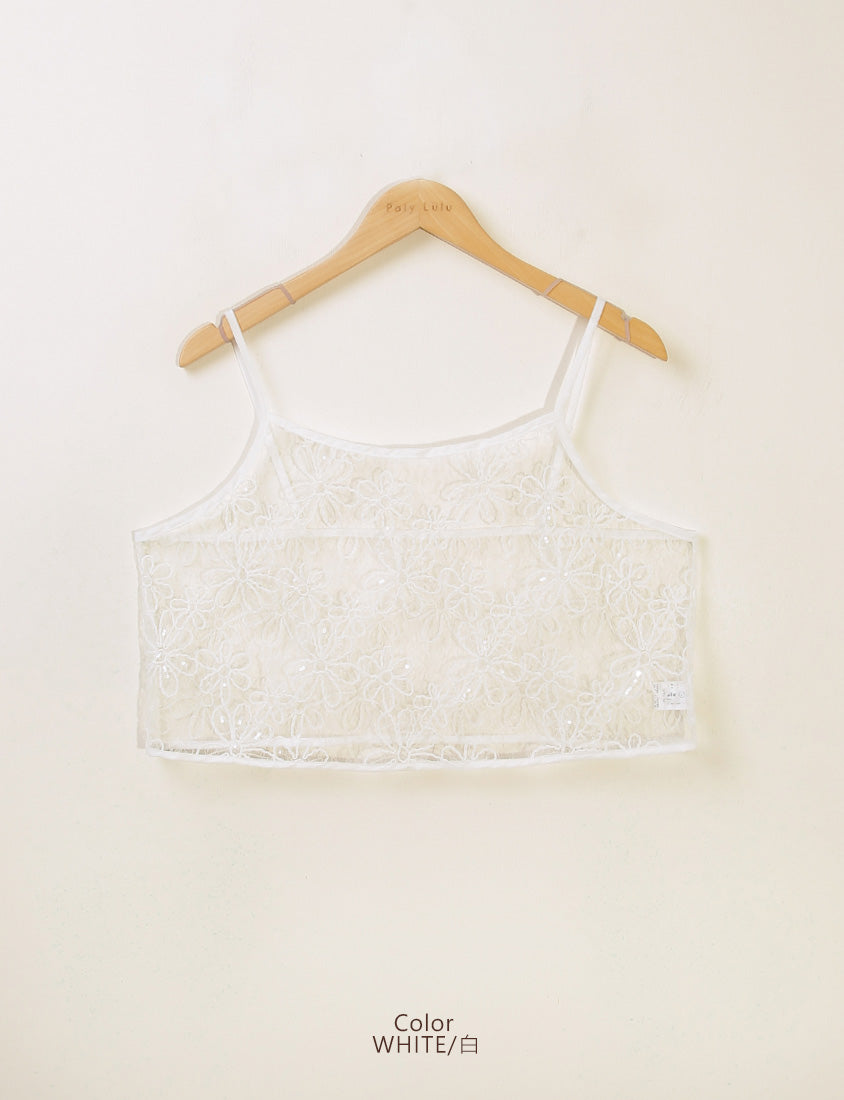 MISS. Sheer Lace Floral Plus Size Strap Cami