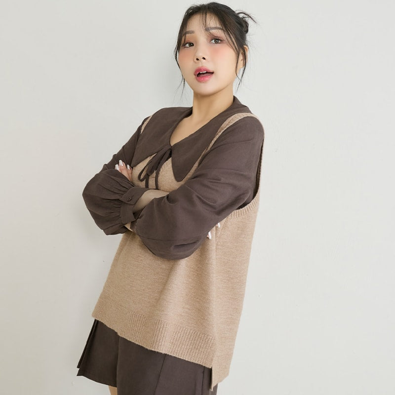 Versatile Multicolor V-Neck Cropped Plus Size Knit Vest