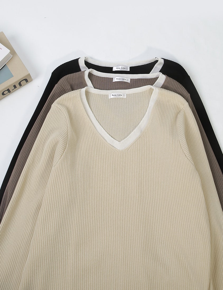 MISS. Faux Two Piece Ribbed Knit Plus Size Long Sleeve Top