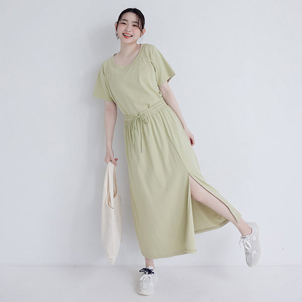 Silky Cool Liquid Touch Cotton Slit Plus Size Maxi Skirt