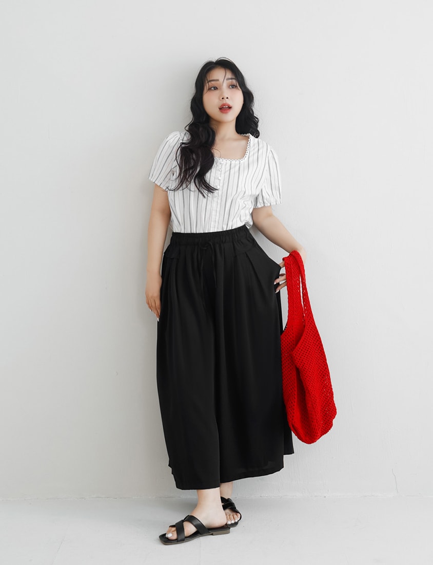 Full Elastic Waist Chiffon Plus Size Wide-Leg Pants