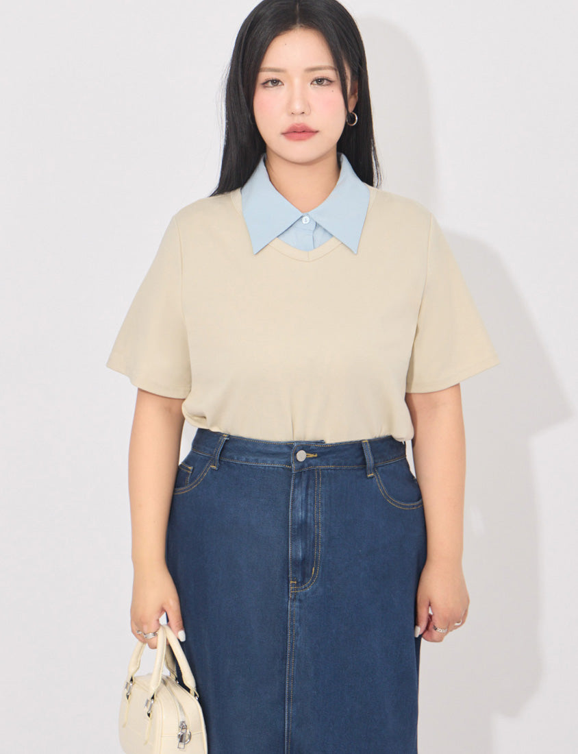 MORE U Elegant Sheer Double-Layer Plus Size Shirt